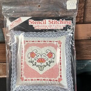 Vintage 1984 McNeill Heart‎ #5180 Pillow Stencil Stitching Candlewicking Kit